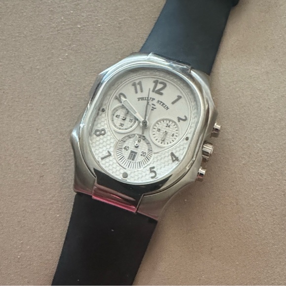 Philip Stein Stainless Steel Watch on Black Rubber Strap
